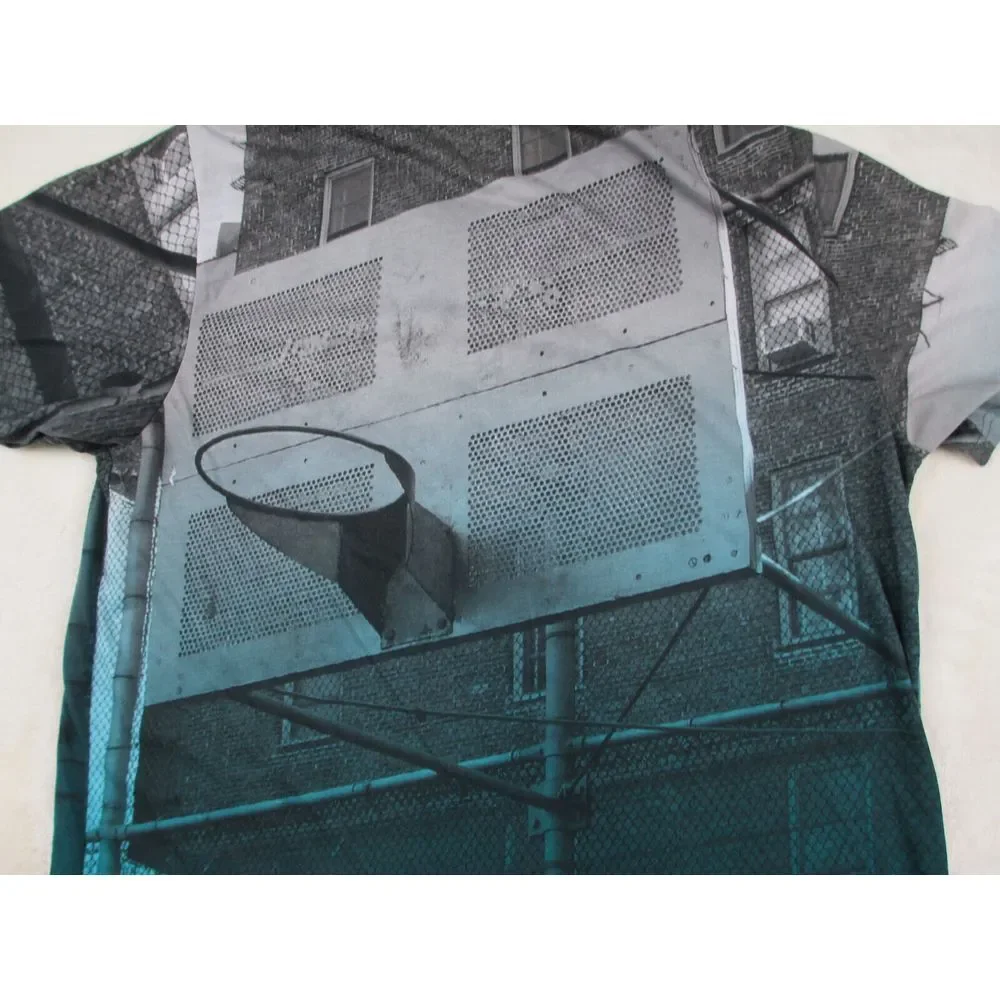 Adidas Shirt Mens Large Blue Lightweight Basketball‎ AOP Climalite Gym Workout*